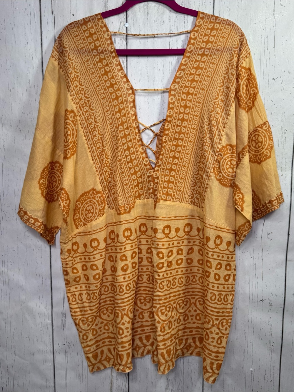 Intimately Free People Mustard Boho Cotton Lace Up Romper Festival Beach Hippie - Picture 9 of 16
